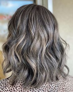 Gray Hair with Lowlights for Brunettes Gray Hair Inspiration, Graying Brunette Hair, Charcoal Hair, Blue Grey Hair