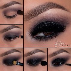 Trucco Smokey Eye, Glitter Smokey Eye, Black Eye Makeup, Eyeliner Hacks, Makeup Pictorial, Black Smokey Eye, Black Smokey