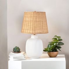 This clean and classic ceramic table lamp features a bright white painted finish. Includes a natural rattan woven shade.. Wipe clean using a soft, dry cloth. allen + roth 20-in White Led; 3-way Table Lamp with Rattan Shade | 7590-MH Lamp With Rattan Shade, Rattan Shades, Allen Roth, Ceramic Table Lamp, Lowes Home Improvements, Ceramic Table Lamps, Ceramic Table, Table Lamps, Bright White