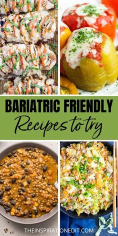 different types of food with text overlay that says, barattic friendly recipes to try