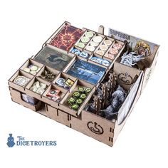 an open box with many different items in it on a white background that says the dicetroyers