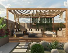 an outdoor living area is shown in this rendering