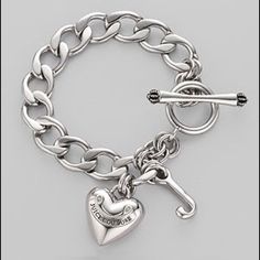 Curb Chain Bracelet. Ring And Bar Closure Firm/Final Price Heart Locket Bracelet, Bubble Heart, Juicy Couture Charms Bracelet, Dragonfly Bracelet, Faux Leather Bracelets, White Gold Bangle, Puffy Heart Charms, Curb Chain Bracelet, Silver Heart Bracelet