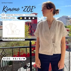 Boxy Top Sewing Pattern, Sewing Pattern Kimono, Japanese Sewing Patterns, Kimono Shirt, Japanese Sewing, Kimono Pattern, Top Sewing, Boxy Top, Top Sewing Pattern