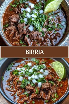 two pictures side by side showing the same food in different bowls, one with beef and onions