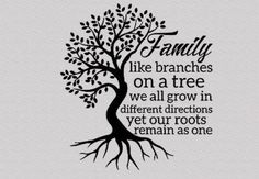 a tree with the words family like branches on a tree we all grow in different directions yet our roots remain as one