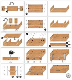 instructions to build a wooden table with drawers and shelves for the kitchen or living room