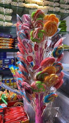 there are many lollipops in the candy store