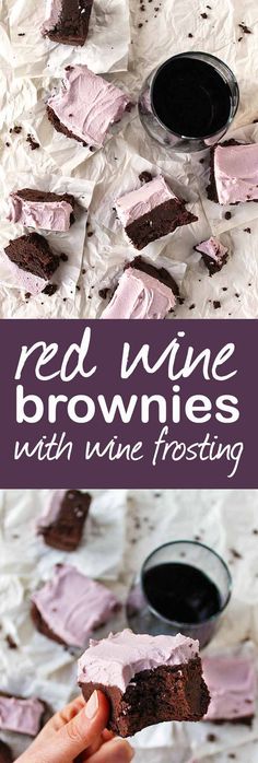 red wine brownies with pink frosting are the perfect dessert for valentine's day