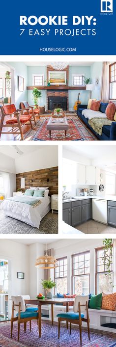 a collage of photos showing different rooms and furniture in various styles, colors, and sizes