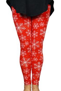 Product Description 🏷️I'm dreaming of a WHITE CHRISTMAS! These gorgeous snowflakes on a vibrant red background are sure to be the season's favourite! Pair this with a White Comfort Tee and a Red Flexleisure Jacket for a stunning look. Available in kids' sizes too. Our leggings are made of our buttery soft poly-spandex blend with a comfort yoga waistband with a hidden pocket in the waistband and come in 4 sizes that cover women 0-26. Available in Sizes: Petite – Curvy+ She's Got Leggz Style Note