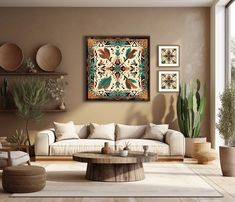 a living room filled with furniture and potted plants