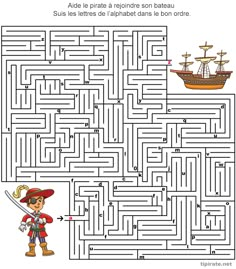 a pirate maze with an image of a boat and a pirate on the ship in it