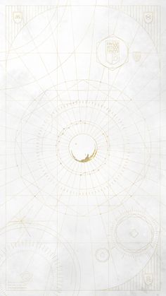 an abstract white and gold background with circles, lines, and shapes in the center