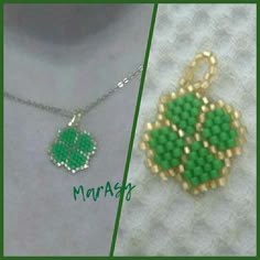 two pictures one has a green clover and the other has a gold four leaf clover