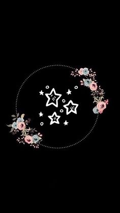 some flowers and stars in the middle of a circle