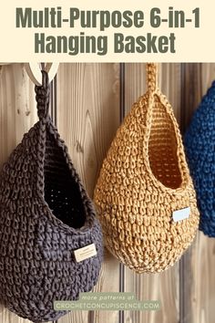 Multi-Purpose 6-in-1 Hanging Basket Crochet Pattern Crochet Hanging Basket Pattern Free Macrame Plant Hangers, Crochet Patterns Wall Hangings, Hanging Bags On Wall, Crochet Wall Decor Free Pattern, Hanging Basket Crochet Pattern, Crochet Hanging Basket Pattern, Diy Crochet Wall Hanging