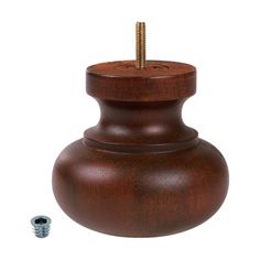 a wooden vase with two screws on the top and one nut in the bottom