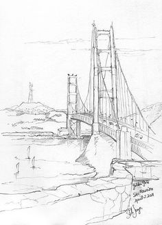 a drawing of the golden gate bridge in san francisco