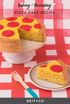 a piece of cake on a plate with a fork next to it and the slice missing