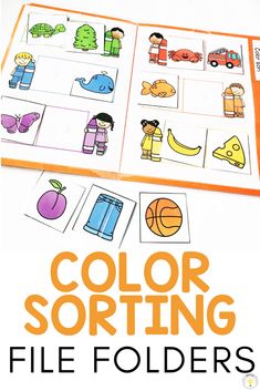 color sorting file folders for kids with text overlay