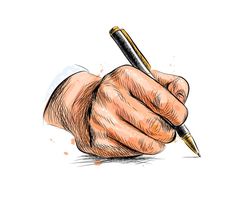 a hand holding a pen and writing on paper