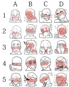 the steps to drawing an anime character's face and head with different facial expressions