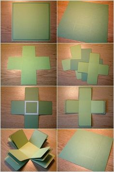 step by step instructions on how to make an origami box with green paper