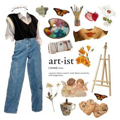 Artists Fashion Style, Artists Aesthetic Clothes, Aesthetic Art Outfits, Arty Clothes Aesthetic, Artist Inspired Outfits, Art Nerd Aesthetic Outfit, Art Themed Outfits, Artist Clothing Aesthetic, Art Teacher Clothes Aesthetic