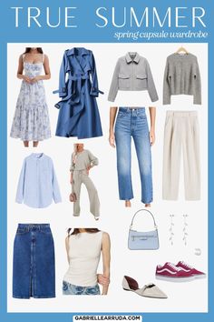 Summer Colour Analysis Outfits, True Summer Combinations, Cool Summer Wardrobe Capsule, Cool True Summer Outfits, True Winter Summer Outfits, True Summer Color Palette Outfit Ideas, True Summer Color Palette Outfits Capsule Wardrobe, True Summer Fall Outfits, True Summer Winter Outfits