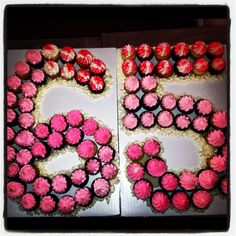 the number five is made out of cupcakes in pink and white frosting