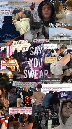 the collage shows many different images and words