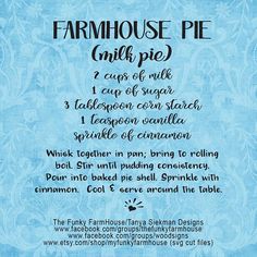 the farmhouse pie recipe is shown in blue