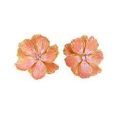 Our bestselling style starts with handcrafted flowers, are hand painted, then finished with a hand set European crystal. No two are alike in this striking style. Please keep your jewelry away from water, harsh chemicals and perfumes Fran Fine, Formal Earrings, European Jewelry, Garden Party Dress, Orange Earrings, Soft Autumn, Jewelry Lookbook, Jewel Box, Pink Coral