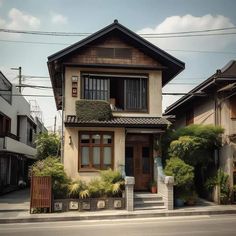 Town Houses Exterior, Japanese Hotel Exterior, Vietnamese House Design, Japanese Inspired House Exterior, Japanese Home Design Exterior, Japanese Style Home Exterior, Japanese Style Bloxburg House, Small Japanese House Exterior