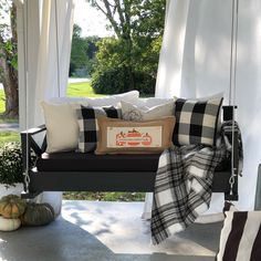 Okay y’all...let’s talk about that burlap pillow in the middle there. 🎃When Charlie (@agalnamedchuck) reached out and asked if she could… Burlap Pillows, Patio Ideas, Outdoor Bed, Outdoor Sofa, In The Middle, Burlap, The Middle, Outdoor Furniture, Patio