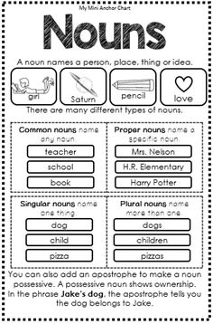 a worksheet with words and pictures to help students learn how to use them