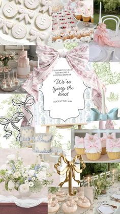 a collage of pink and white wedding decorations