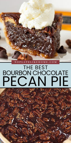 Learn how to make The Best Bourbon Chocolate Pecan Pie for a simple Thanksgiving dessert! This traditional pecan pie is made with bourbon and chocolate. It also makes an easy Fall baking idea! Thanksgiving Dessert Ideas Chocolate, Bourbon Pie Recipes, Pecan Pie Chocolate, Chocolate Dessert For Thanksgiving, Bourbon Pie, Thanksgiving Chocolate Pie, Thanksgiving Chocolate Dessert Ideas, Pecan Desserts Easy Thanksgiving, Chocolate Thanksgiving Pie