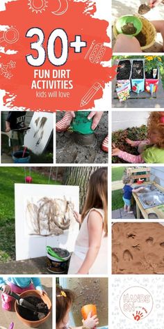 some kids are playing and having fun in the sand with their handprints on them