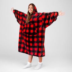 Hate having to get up and leave the warmth of a throw behind? Now you can wear the same super soft plush and patterns you love while staying warm throughout the house. Carstens Inc. | Carstens Inc. Premium Wearable Hooded Blanket Hoodie w / Pocket & Sleeves, Red Buffalo Plaid black / redPolyester | 36" W X 44" L | Wayfair Red Hoodie With Pockets For Outdoor, Hooded Blanket, Buffalo Plaid, Duvet Comforters, Soft Plush, Stay Warm, Blankets & Throws, Multi Color, Black And Red