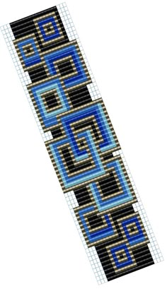 a cross stitch pattern with blue and black squares on white paper, in the shape of a rectangle