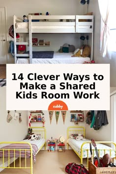 Designing shared kids rooms can be tricky because every kid, family, and home is different. What works for one family might not work for another — and that’s okay! Cubby set out to find smart and stylish shared rooms that could give you ideas for your kids’ shared space. Clever Bunk Bed Ideas, Bunk Bed Shared Room Ideas, Ikea Shared Kids Room, Shared Kids Room Bunk Beds, Sharing Rooms With Siblings, Shared Room With Kids And Parents, Closet Into Bunk Beds, 3 Kid Bedroom Shared, Small Two Kids Bedroom Ideas