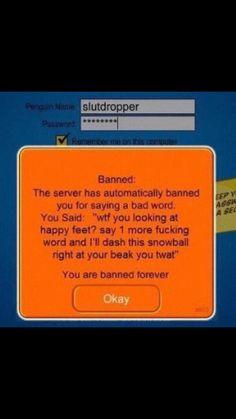 an orange sign that says banned the server has automaticly banned you for saying a bad word