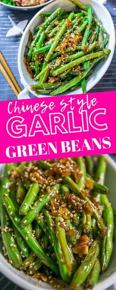 chinese style garlic green beans with sesame seeds