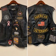 Awesome vest. Some wear from a removed patch shown on front in picture 10. Picture 11 shows some drying of the leather towards the top of the back. Needs some love. A little cleaning and reconditioning would make it awesome. Combat Medic, Wounded Warrior Project, Vietnam Vets, Department Of Corrections, Wounded Warrior, Motorcycle Vest, American Veterans, Biker Vest, Veteran T Shirts