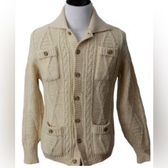 Brand New Vintage 70s Pendleton Cardigan Cream Beige Women's - 70s Retro Brand: Pendleton Size Listed On Tag: Large See Measurements Material: Wool Measurements In Inches Lay Flat: 20” Pit To Pit 28” Length 28” Sleeve Length From Shoulder Condition Of This Particular Item: Good Condition, Some Thread Separation/Small Holes In A Few Spots. But Nice Overall. Ready To Wear. (14) Retro Wool Cardigan With Buttons, Pendleton Jacket, Retro Brand, 70s Retro, Cream Beige, Retro Color, New Vintage, Vintage 70s, Vintage Clothing