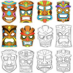 PRICES MAY VARY. Tiki theme mask: these blank totem paper masks are design with different totem pattern, fitting for Luau party, Hawaiian party, tropical party, tiki party, summer pool party, beach party, jungle animal party, Venice Mardi Gras party, Halloween cosplay party, making you be the center of the crowd Material and size: tiki totem masks are made of quality cardboard, which is light and comfortable to wear; You can paint vivid colors to make them as great accessories for party; They me Hawaiian Luau Party Decorations, Blank Drawing, Hawaii Themed Party, Tiki Faces, Jungle Animals Party, Paper Masks, Aloha Party, Art Pole