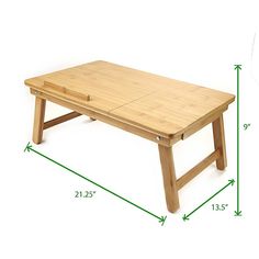 a wooden table with measurements for the top and bottom section, including one leg on each side