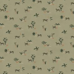 a pattern with horses and palm trees on a light green background